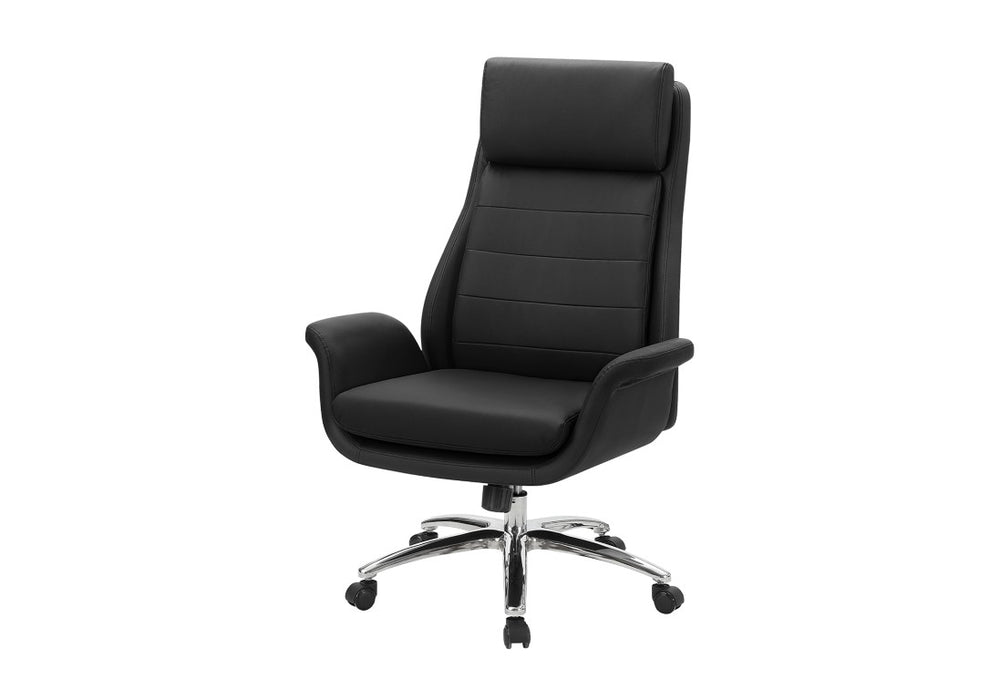 Monarch Specialties Office Chair Ergonomic High-Back With Plush Leather-Look Upholstery, Chrome Accents, Swivel Comfort BLACK I 7253