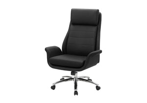 Monarch Specialties Office Chair Ergonomic High-Back With Plush Leather-Look Upholstery, Chrome Accents, Swivel Comfort BLACK I 7253