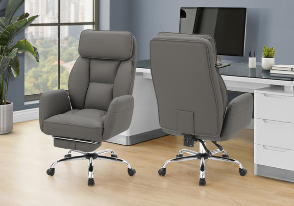Monarch Specialties Office Ergonomic High-Back Chair With Lumbar Support, Leather-Look Upholstery, Chrome Accents, 5-Year Warranty DARK GREY I 7274