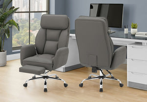 Monarch Specialties Office Ergonomic High-Back Chair With Lumbar Support, Leather-Look Upholstery, Chrome Accents, 5-Year Warranty DARK GREY I 7274