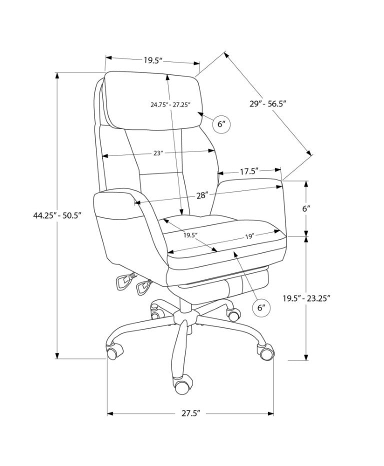 Monarch Specialties Office Ergonomic High-Back Chair With Lumbar Support, Leather-Look Upholstery, Chrome Accents, 5-Year Warranty DARK GREY I 7274