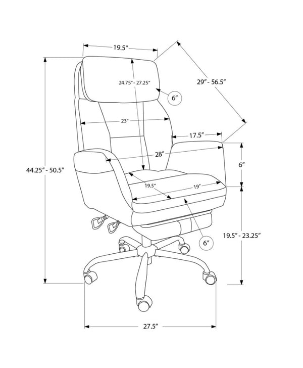 Monarch Specialties Office Ergonomic High-Back Chair With Lumbar Support, Leather-Look Upholstery, Chrome Accents, 5-Year Warranty DARK GREY I 7274