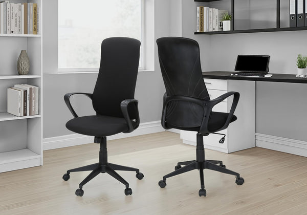 Monarch Specialties Office Executive Chair With High-Back Ergonomic Support, Breathable Fabric, Tilt & Smooth Casters BLACK I 7354