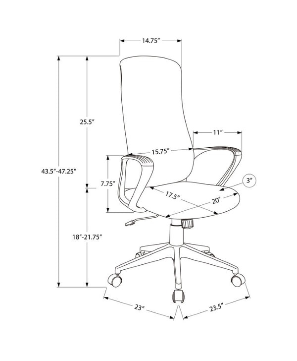 Monarch Specialties Office Executive Chair With High-Back Ergonomic Support, Breathable Fabric, Tilt & Smooth Casters BLACK I 7354