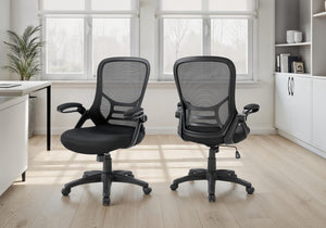 Monarch Specialties Office Mid-Back Chair With Breathable Mesh, Ergonomic Lumbar Support, Flip-Up Arms & Smooth Mobility BLACK I 7367