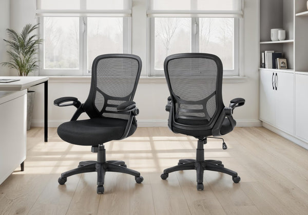 Monarch Specialties Office Mid-Back Chair With Breathable Mesh, Ergonomic Lumbar Support, Flip-Up Arms & Smooth Mobility BLACK I 7367