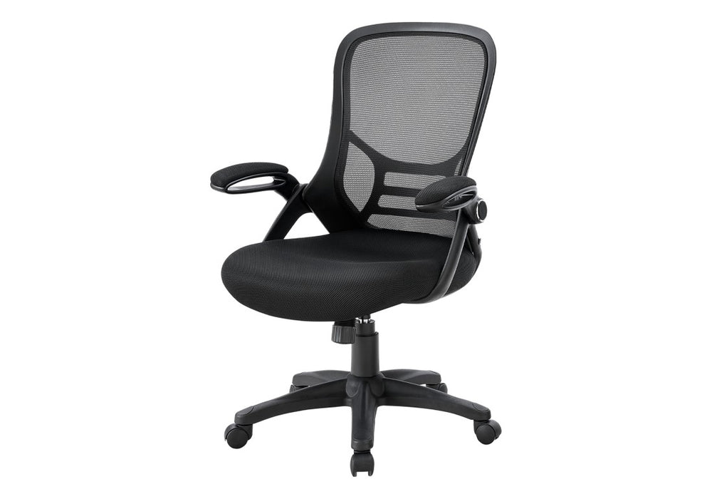 Monarch Specialties Office Mid-Back Chair With Breathable Mesh, Ergonomic Lumbar Support, Flip-Up Arms & Smooth Mobility BLACK I 7367