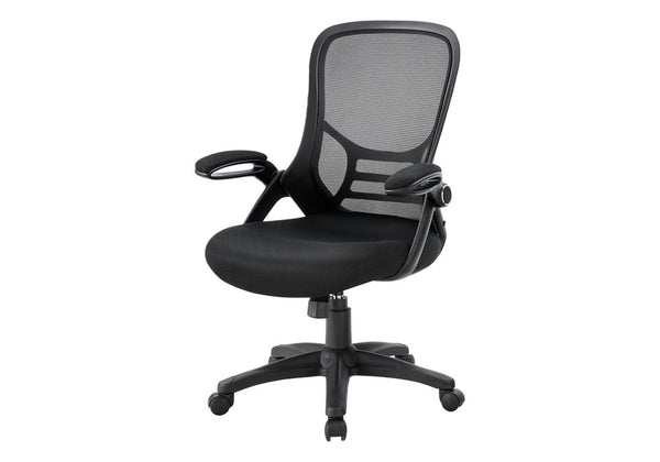 Monarch Specialties Office Mid-Back Chair With Breathable Mesh, Ergonomic Lumbar Support, Flip-Up Arms & Smooth Mobility BLACK I 7367