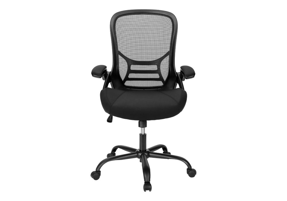 Monarch Specialties Office Mid-Back Chair With Breathable Mesh, Ergonomic Lumbar Support, Flip-Up Arms & Smooth Mobility BLACK I 7367