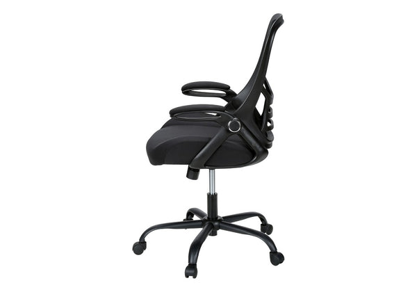 Monarch Specialties Office Mid-Back Chair With Breathable Mesh, Ergonomic Lumbar Support, Flip-Up Arms & Smooth Mobility BLACK I 7367