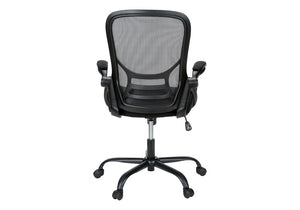 Monarch Specialties Office Mid-Back Chair With Breathable Mesh, Ergonomic Lumbar Support, Flip-Up Arms & Smooth Mobility BLACK I 7367