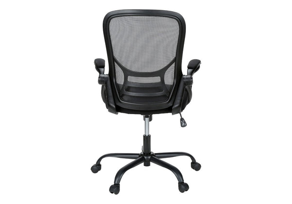 Monarch Specialties Office Mid-Back Chair With Breathable Mesh, Ergonomic Lumbar Support, Flip-Up Arms & Smooth Mobility BLACK I 7367