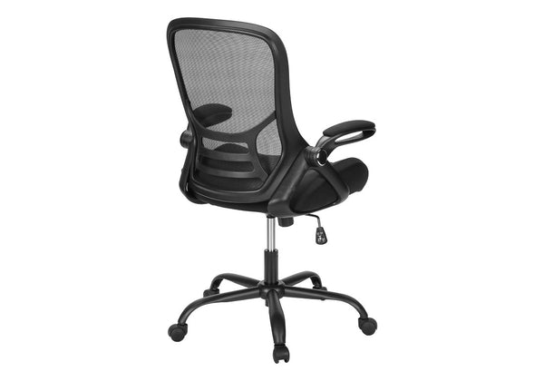 Monarch Specialties Office Mid-Back Chair With Breathable Mesh, Ergonomic Lumbar Support, Flip-Up Arms & Smooth Mobility BLACK I 7367