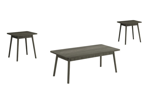 Monarch Specialties Table 3-Piece Mid-Century Modern Coffee And End Tables Set With Solid Wood Legs, Rounded Corners, Durable Laminate Finish, Easy-Clean Surface, 5-Year Warranty GREY I 7851P