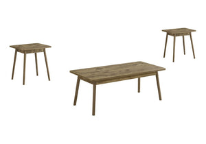 Monarch Specialties Table 3-Piece Mid-Century Modern Coffee And End Tables Set With Solid Wood Legs, Rounded Corners, Durable Laminate Finish, Easy-Clean Surface, 5-Year Warranty BROWN I 7852P