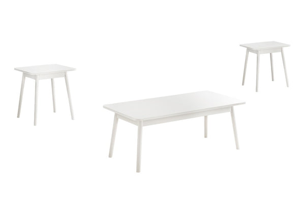 Monarch Specialties Table 3-Piece Mid-Century Modern Coffee And End Tables Set With Solid Wood Legs, Rounded Corners, Durable Laminate Finish, Easy-Clean Surface, 5-Year Warranty WHITE I 7853P