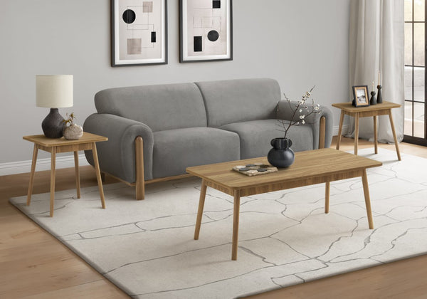 Monarch Specialties Table 3-Piece Mid-Century Modern Set – Light Walnut Coffee & 2 End Tables, Solid Wood Legs, Durable Finish I 7855P