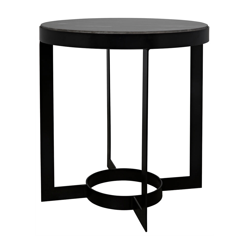 Parker Round Marble Top End Table with Iron Frame for Modern Living Room Accent Decor