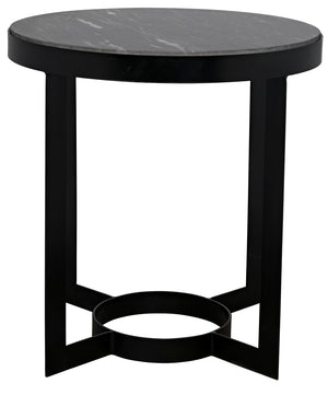 Parker Round Marble Top End Table with Iron Frame for Modern Living Room Accent Decor