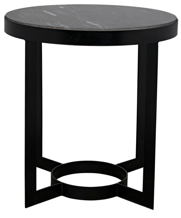 Parker Round Marble Top End Table with Iron Frame for Modern Living Room Accent Decor
