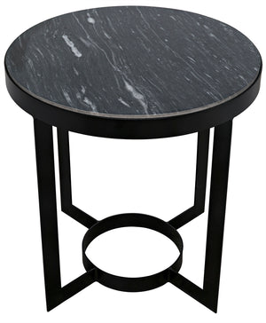 Parker Round Marble Top End Table with Iron Frame for Modern Living Room Accent Decor