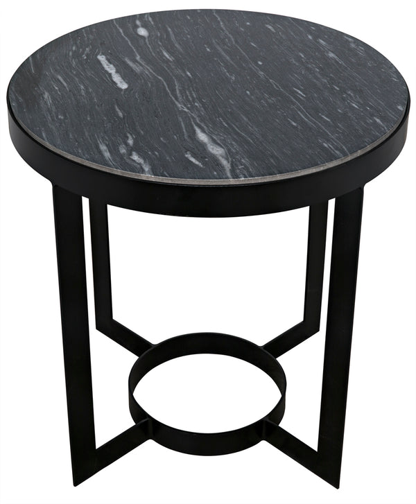 Parker Round Marble Top End Table with Iron Frame for Modern Living Room Accent Decor