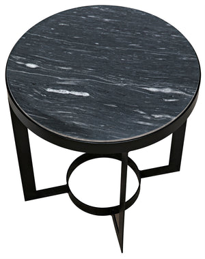 Parker Round Marble Top End Table with Iron Frame for Modern Living Room Accent Decor