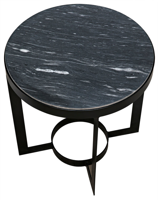 Parker Round Marble Top End Table with Iron Frame for Modern Living Room Accent Decor