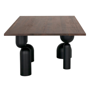 Leandra Rectangular Walnut Veneer Dining Table with Sculptural Matte Black Iron Legs