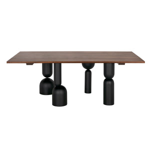 Leandra Rectangular Walnut Veneer Dining Table with Sculptural Matte Black Iron Legs