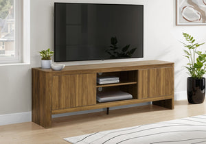Monarch Specialties Tv 72-Inches Console Media Center With Cable Management, Push-Latch Cabinets And Open Shelves For Modern Rooms WALNUT I 2833