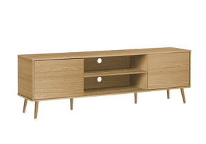 Monarch Specialties Tv Stand 72-Inch Media Console With Wood Legs, Cable Management, Closed Cabinets & Open Shelf Elegant Modern Design NATURAL I 2777