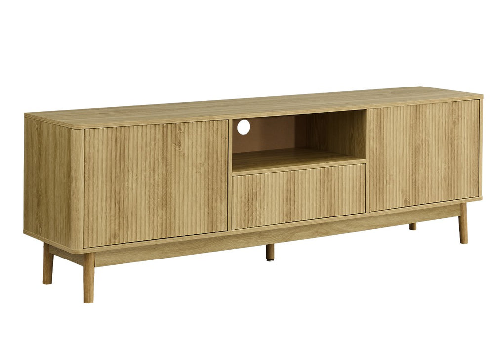 Monarch Specialties Tv Stand 72-Inch Mid-Century Media Console With Ribbed Front, Drawer & Cabinets, Cable Management WALNUT I 2834