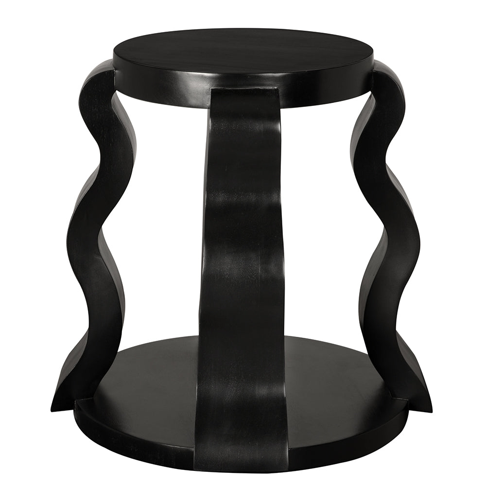 Anora Postmodern Side Table Mahogany Veneer Round Top with Sculptural Ribbon Legs