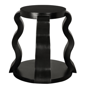 Anora Postmodern Side Table Mahogany Veneer Round Top with Sculptural Ribbon Legs