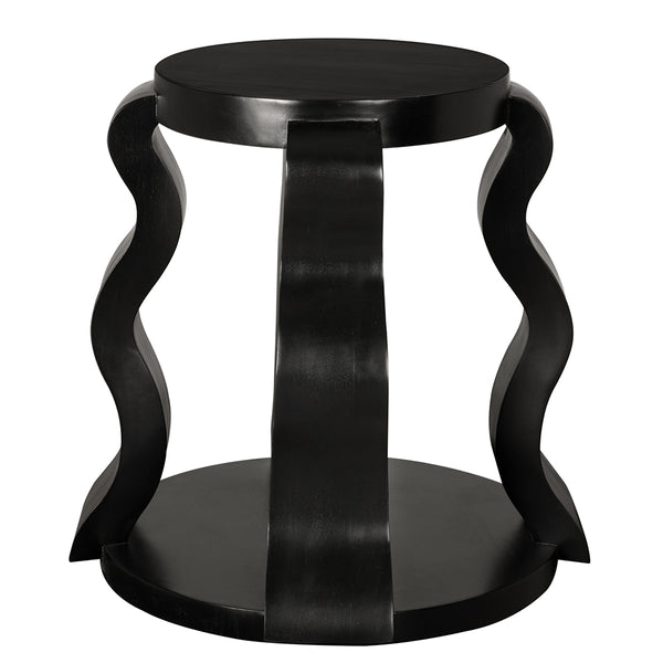 Anora Postmodern Side Table Mahogany Veneer Round Top with Sculptural Ribbon Legs