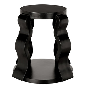 Anora Postmodern Side Table Mahogany Veneer Round Top with Sculptural Ribbon Legs