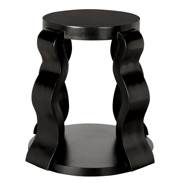 Anora Postmodern Side Table Mahogany Veneer Round Top with Sculptural Ribbon Legs