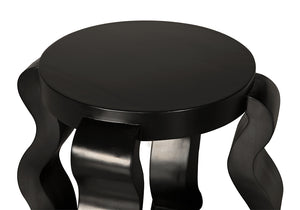 Anora Postmodern Side Table Mahogany Veneer Round Top with Sculptural Ribbon Legs