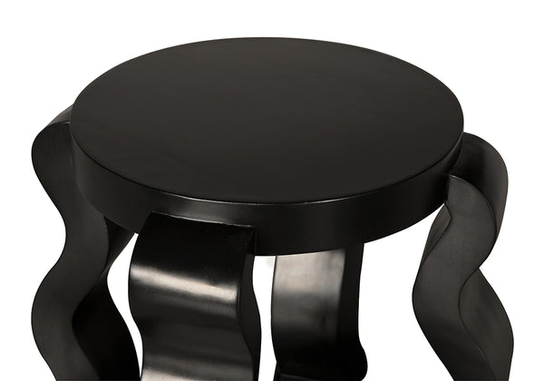 Anora Postmodern Side Table Mahogany Veneer Round Top with Sculptural Ribbon Legs