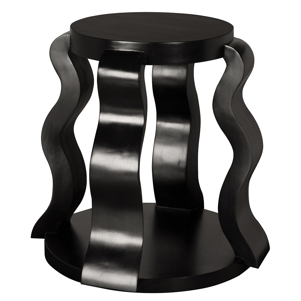 Anora Postmodern Side Table Mahogany Veneer Round Top with Sculptural Ribbon Legs