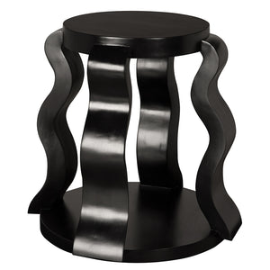 Anora Postmodern Side Table Mahogany Veneer Round Top with Sculptural Ribbon Legs