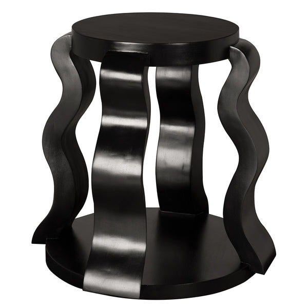 Anora Postmodern Side Table Mahogany Veneer Round Top with Sculptural Ribbon Legs
