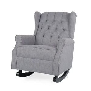 English Elm Christopher Knight Home® - ROCKING Chair Grey Fabric Wingback with Button-Tufted Diamond Stitch, Birch Rockers for Cozy Relaxation 72153.00GRY
