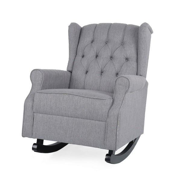English Elm Christopher Knight Home® - ROCKING Chair Grey Fabric Wingback with Button-Tufted Diamond Stitch, Birch Rockers for Cozy Relaxation 72153.00GRY