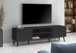 Monarch Specialties Tv Stand Mid-Century 72" Media Console With Cable Management, Spacious Storage & Solid Wood Legs BLACK I 2749