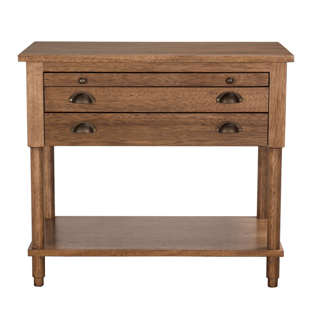 Artemio Side Table Dark Walnut Veneer with Brass Accents and Pull-out Writing Tray