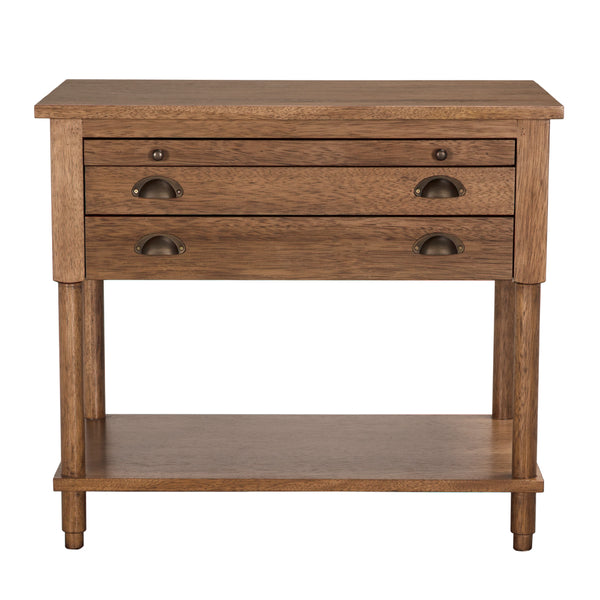 Artemio Side Table Dark Walnut Veneer with Brass Accents and Pull-out Writing Tray