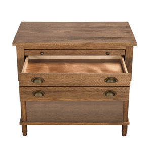 Artemio Side Table Dark Walnut Veneer with Brass Accents and Pull-out Writing Tray