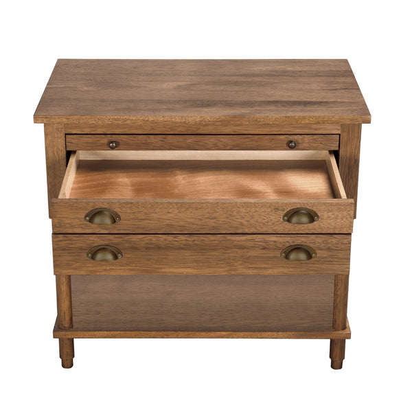 Artemio Side Table Dark Walnut Veneer with Brass Accents and Pull-out Writing Tray